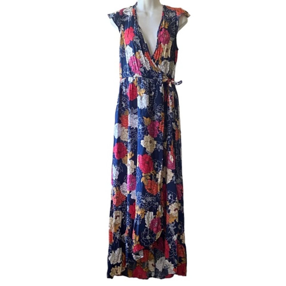 Band of Gypsies Navy Floral Wrap Maxi Dress